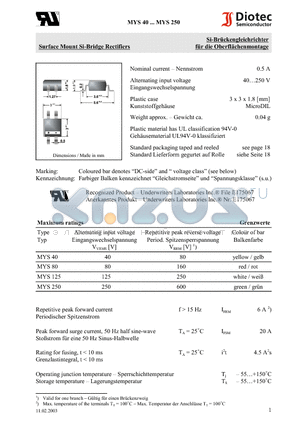 MYS40 datasheet - Surface Mount Si-Bridge Rectifiers