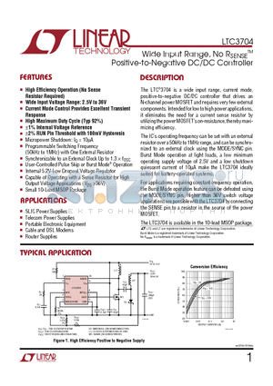 LTC3704 datasheet - Wide Input Range, No RSENSE Positive-to-Negative DC/DC Controller