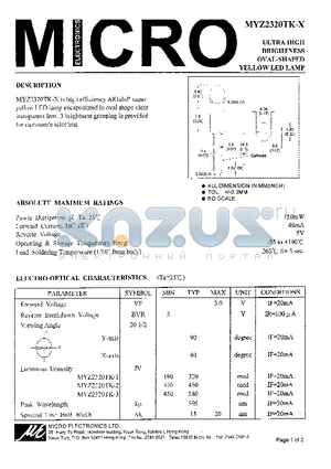 MYZ2320TK-X datasheet - ULTRA HIGH BRIGHTNESS OVAL-SHAPED YELLOW LED LAMP