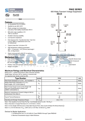 P6KE11A datasheet - 600 Watts Transient Voltage Suppressor