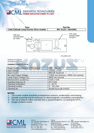 INV10 datasheet - Cold Cathode Lamp Inverter Drive module