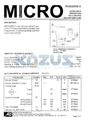 MYZ2320TK-2 datasheet - ULTRA HIGH BRIGHTNESS OVAL-SHAPED YELLOW LED LAMP