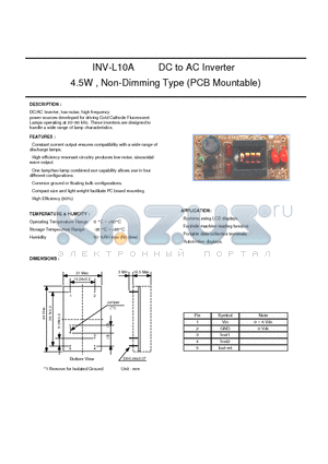INV-L10A datasheet - DC to AC Inverter 4.5W , Non-Dimming Type (PCB Mountable)