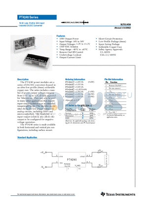 PT4240 datasheet - 10-W Low-Profile 24V-Input Isolated DC/DC Converter