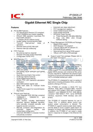 IP1000ALF datasheet - Gigabit Ethernet NIC Single Chip