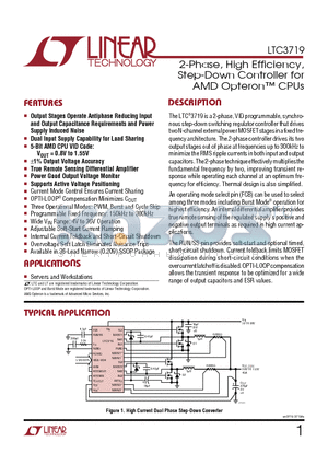 LTC3719 datasheet - 2-Phase, High Efficiency, Step-Down Controller for AMD Opteron CPUs