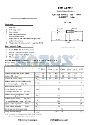 EM1B datasheet - Plastic Silicon Rectifiers