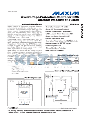 MAX4880ETB datasheet - Overvoltage-Protection Controller with Internal Disconnect Switch