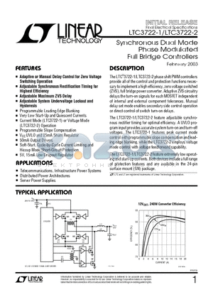 LTC3722-2 datasheet - Synchronous Dual Mode Phase Modulated Full Bridge Controllers