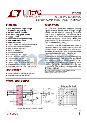 LTC3720 datasheet - Single Phase VRM8.5 Current Mode Step-Down Controller