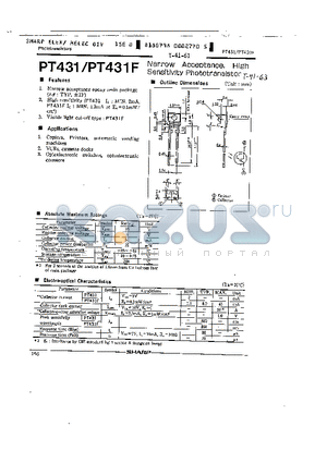 PT431F datasheet - NARROW ACCEPTANCE, HIGH SENSITIVITY PHOTOTRANSISTOR