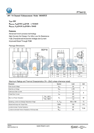 PT4410 datasheet - 30 V N-Channel Enhancement Mode MOSFET