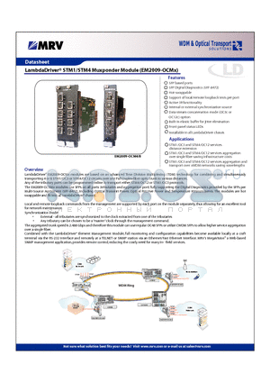 EM2009-OCM8 datasheet - LambdaDriver STM1/STM4 Muxponder Module (EM2009-OCMx)