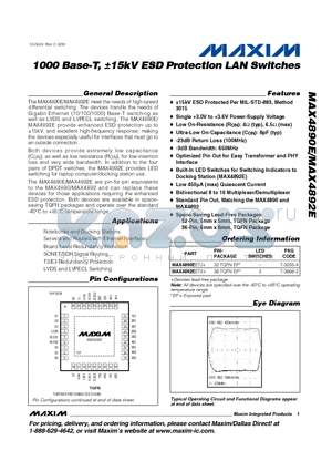 MAX4890E datasheet - 1000 Base-T, a15kV ESD Protection LAN Switches