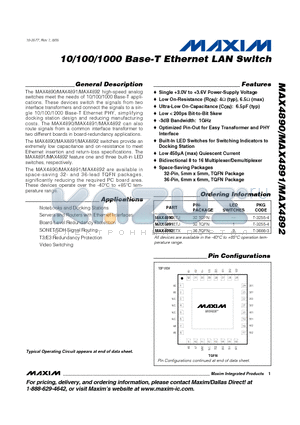 MAX4890 datasheet - 10/100/1000 Base-T Ethernet LAN Switch