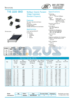 JV2220ML180A datasheet - Multilayer Ceramic Transient Voltage Suppressor Standard Capacity