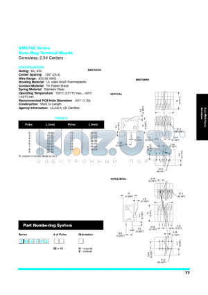 EM274202 datasheet - Euro-Mag Terminal Blocks Screwless 2.54 Centers