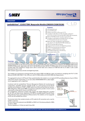 EM2009-DSGM datasheet - LambdaDriver E3/DS3 TDM Muxponder Module (EM2009-E3GM/DSGM)