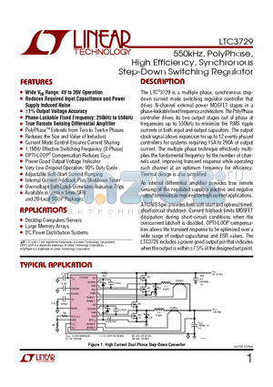 LTC3729 datasheet - 550kHz, PolyPhase, High Efficiency, Synchronous Step-Down Switching Regulator