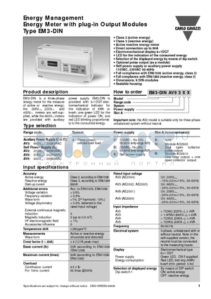 EM3-DINAV23CR datasheet - Energy Management Energy Meter with plug-in Output Modules