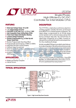 LTC3734 datasheet - Single-Phase, High Efficiency DC/DC Controller for Intel Mobile CPUs