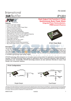 IP1201 datasheet - Dual Output Full Function 2 Phase Synchronous Buck Power BlockIntegrated Power Semiconductors, PWM Control & Passives