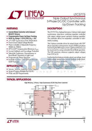 LTC3773 datasheet - Triple Output Synchronous 3-Phase DC/DC Controller with Up/Down Tracking