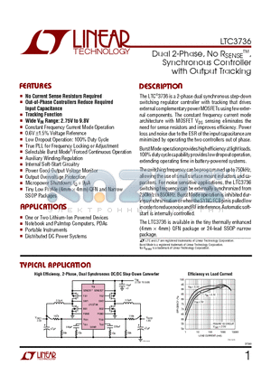 LTC3736EUF datasheet - Dual 2-Phase, No RSENSE Synchronous Controller with Output Tracking