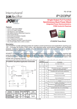 IP1203TRPBF datasheet - Single Output Full Function Synchronous Buck Power Block