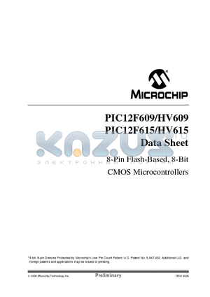 PIC12HV615 datasheet - 8-Pin Flash-Based, 8-Bit CMOS Microcontrollers