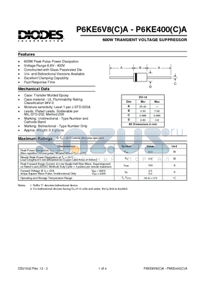 P6KE120A datasheet - 600W TRANSIENT VOLTAGE SUPPRESSOR