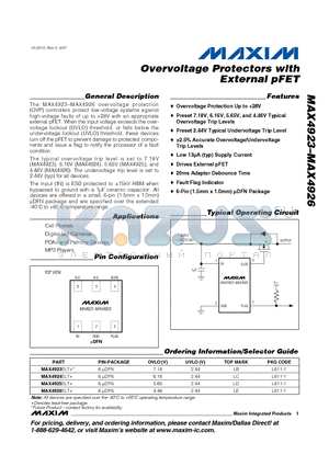 MAX4923 datasheet - Overvoltage Protectors with External pFET