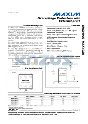 MAX4925ELT+ datasheet - Overvoltage Protectors with External pFET