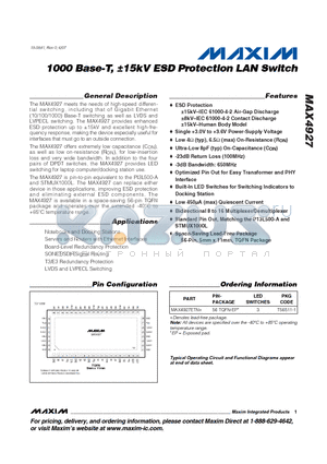 MAX4927 datasheet - 1000 Base-T, a15kV ESD Protection LAN Switch