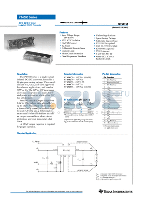 PT4582 datasheet - 30-W 24/48-V Input Isolated DC/DC Converter