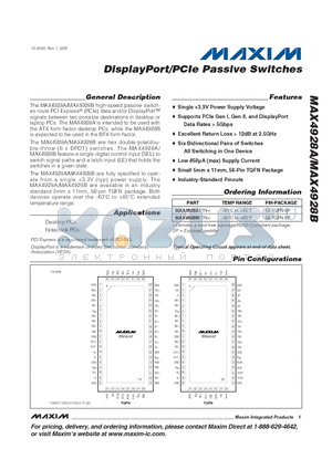 MAX4928B datasheet - DisplayPort/PCIe Passive Switches