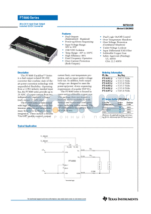 PT4661 datasheet - 20-A 24-V Input Dual Output Isolated DC/DC Converter