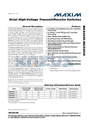 MAX4936 datasheet - Octal High-Voltage Transmit/Receive Switches