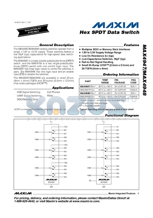 MAX4948EBA datasheet - Hex SPDT Data Switch