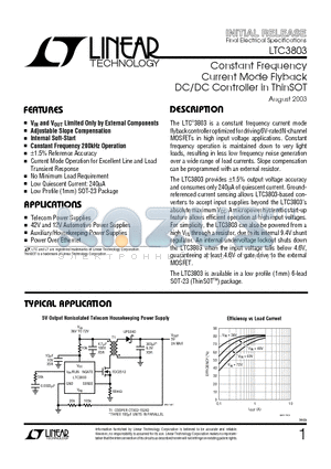 LTC3803 datasheet - Constant Frequency Current Mode Flyback DC/DC Controller in ThinSOT