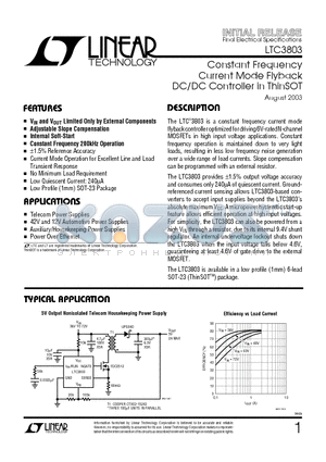 LTC3803ES6 datasheet - Constant Frequency Current Mode Flyback DC/DC Controller in ThinSOT