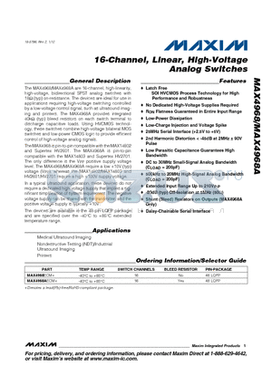 MAX4968 datasheet - 16-Channel, Linear, High-Voltage Analog Switches