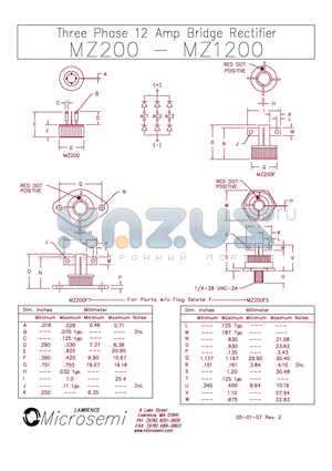 MZ1200 datasheet - Three Phase 12 Amp bridge Rectifier