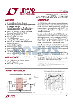 LTC3809 datasheet - No RSENSE, Low EMI, Synchronous DC/DC Controller