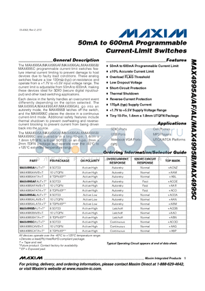 MAX4995A datasheet - 50mA to 600mA Programmable Current-Limit Switches