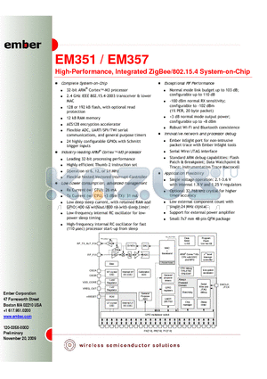 EM357-RTR datasheet - High-Performance, Integrated ZigBee/802.15.4 System-on-Chip