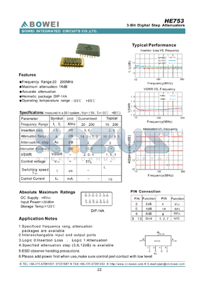 HE753 datasheet - 3-Bit Digital Step Attenuators