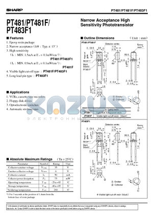 PT483F1 datasheet - Narrow Acceptance High Sensitivity Phototransistor