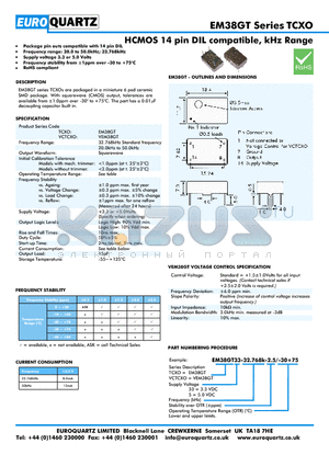 EM38GT33-32.768K-2.5-30 datasheet - HCMOS 14 pin DIL compatible, kHz Range