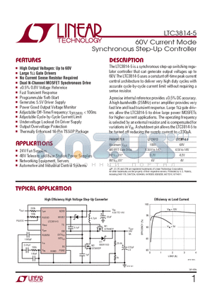 LTC3814EFE-5-TRPBF datasheet - 60V Current Mode Synchronous Step-Up Controller